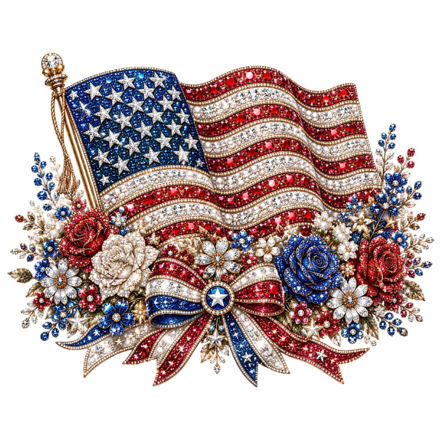 4th of July PNG Rhinestone American Flag