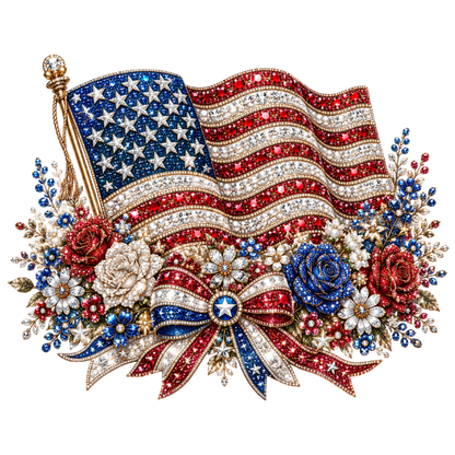 4th of July PNG Rhinestone American Flag