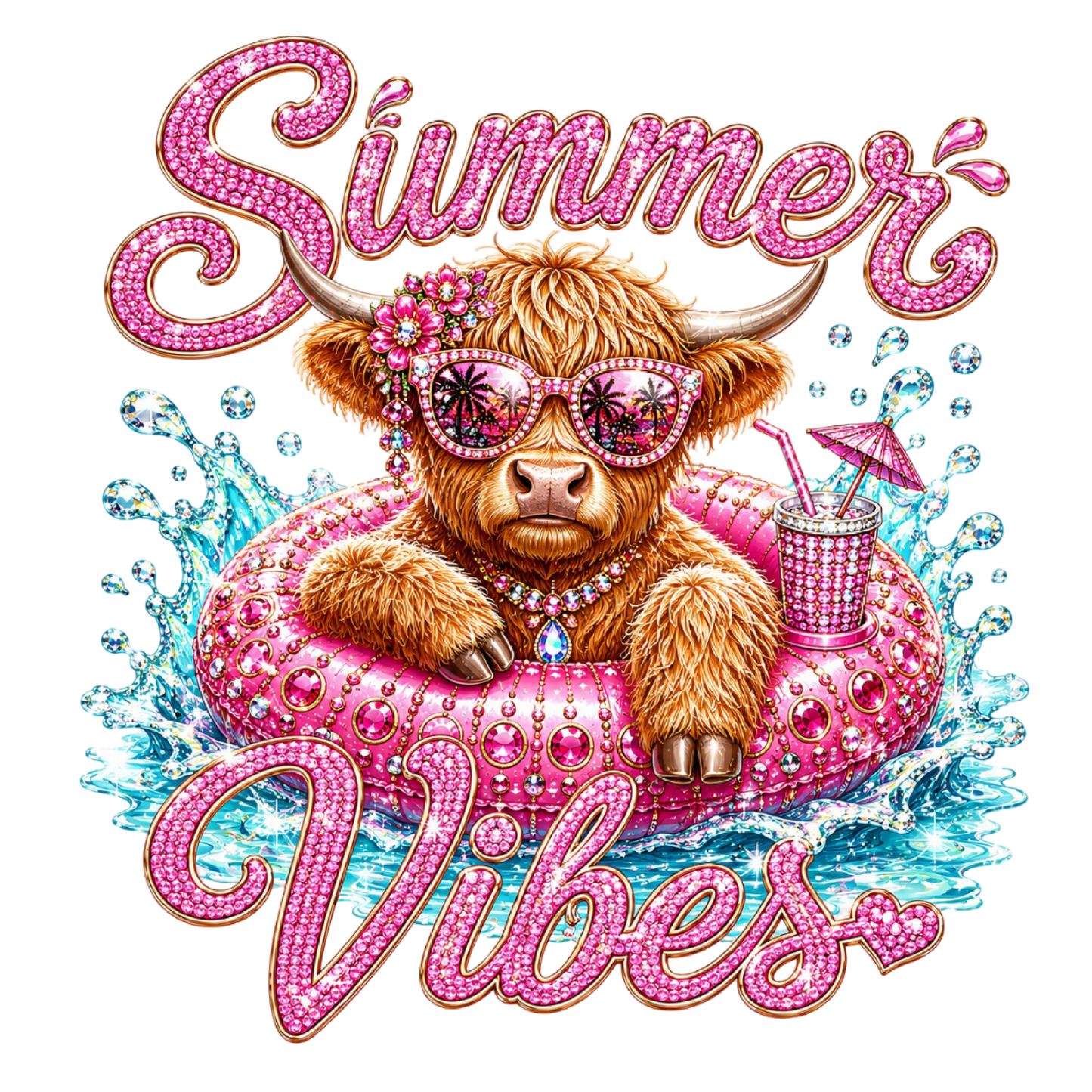 Rhinestone Highland Cow Summer