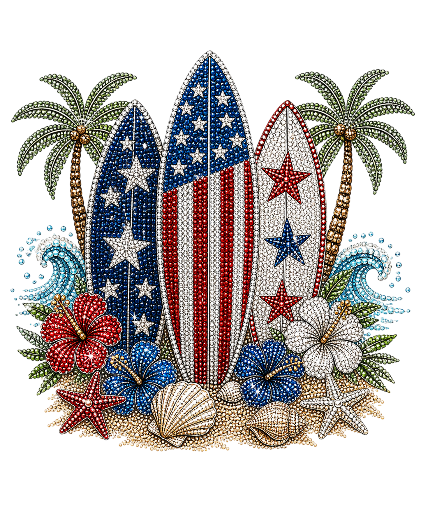 Rhinestone Surfboard Patriotic Beach