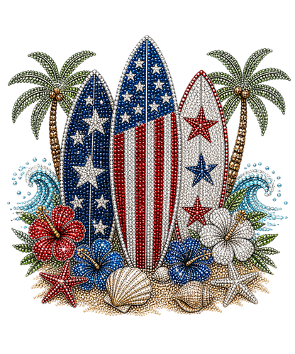 Rhinestone Surfboard Patriotic Beach