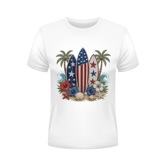 Rhinestone Surfboard Patriotic Beach
