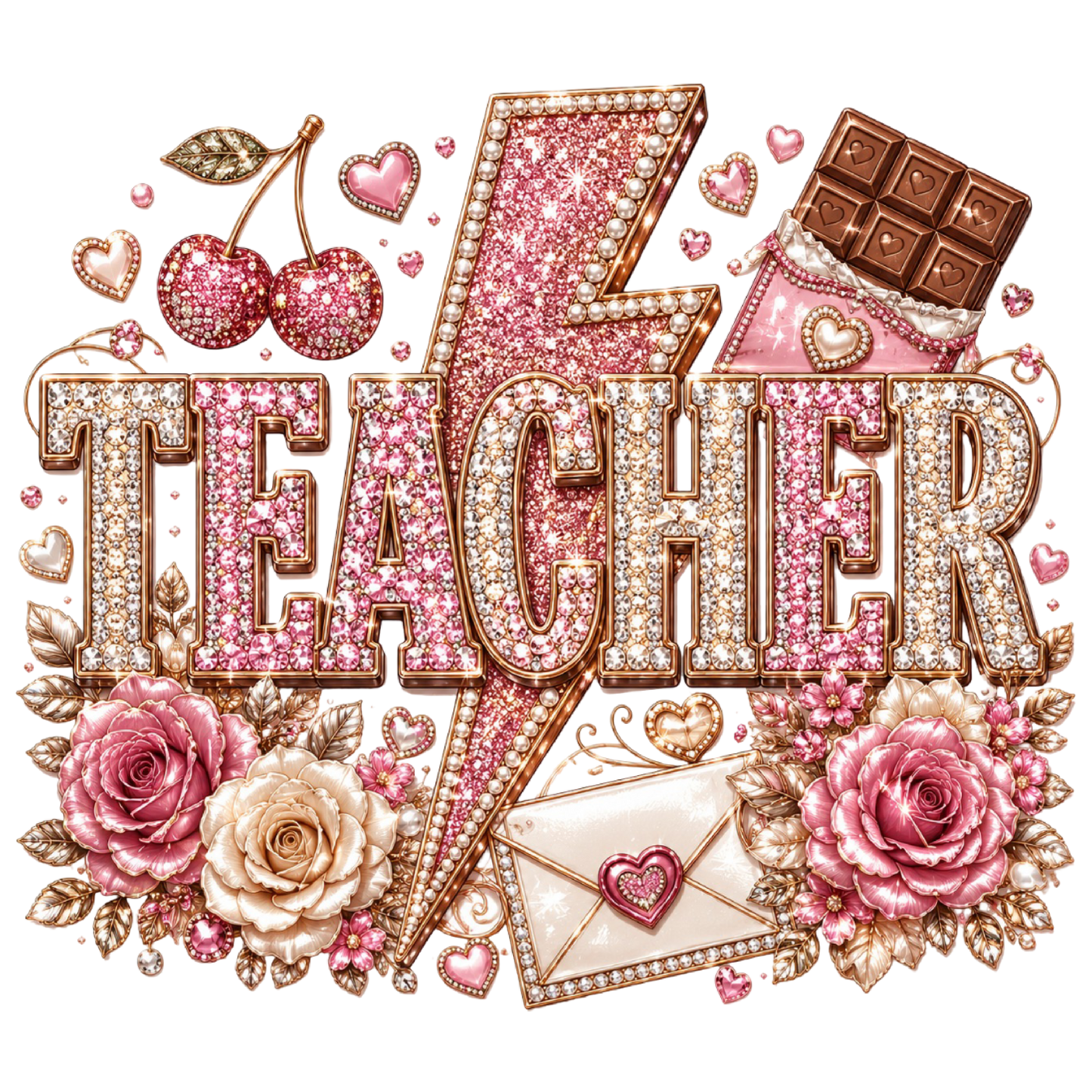 Teacher Rhinestone Cherry Girly Shirt